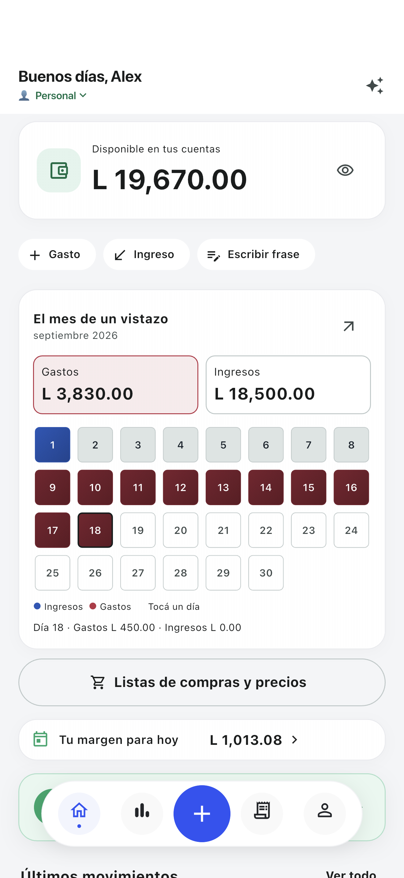 Pantalla real de Lempiko con el resumen del mes y datos de ejemplo
