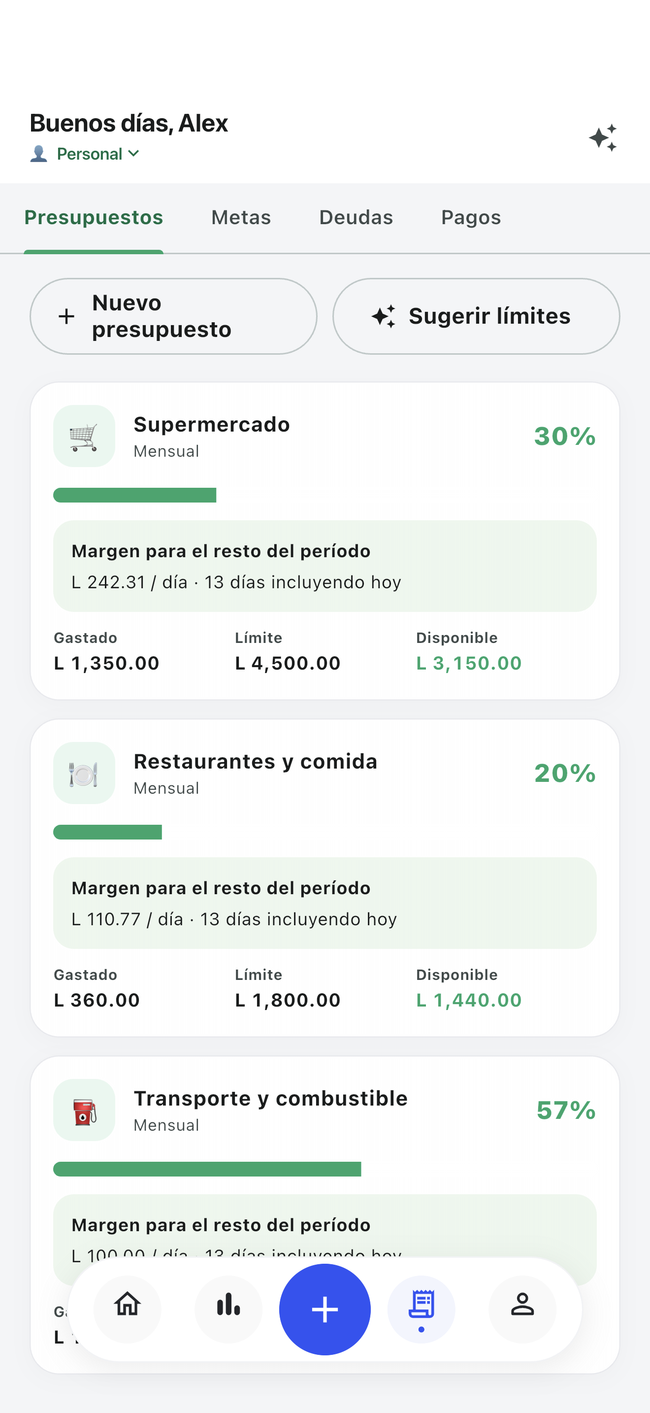 Presupuestos y metas de ejemplo